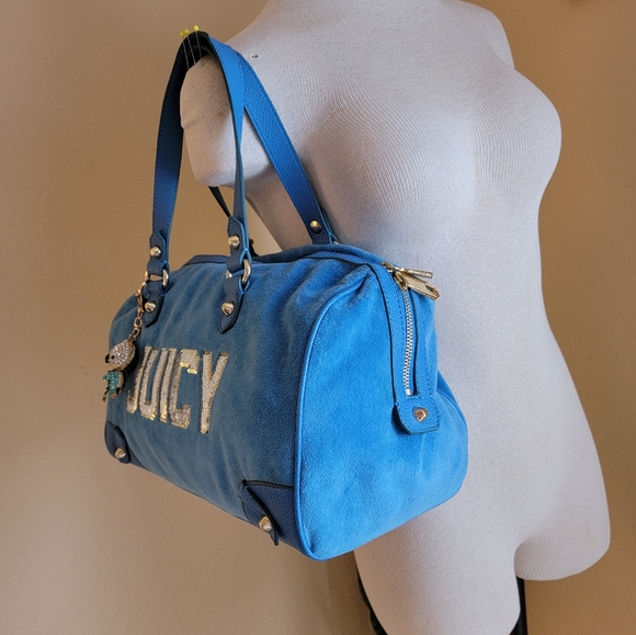 Juicy Couture Velour Sequin Steffy Mini Duffle Bag in Blue and Silver - Picture 3 of 12